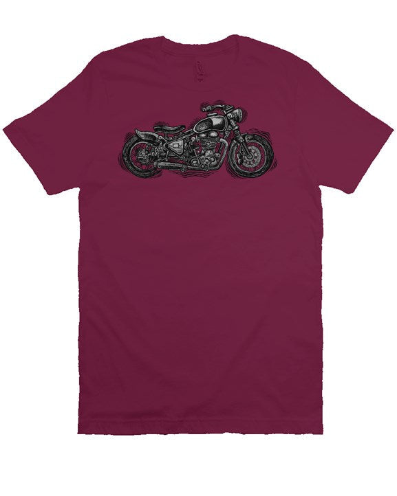 Wobbly Bobber motorcycle design by Henri printed on chest of premium unisex short sleeve shirt