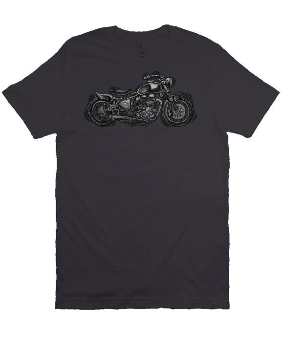 Wobbly Bobber motorcycle design by Henri printed on chest of premium unisex short sleeve shirt