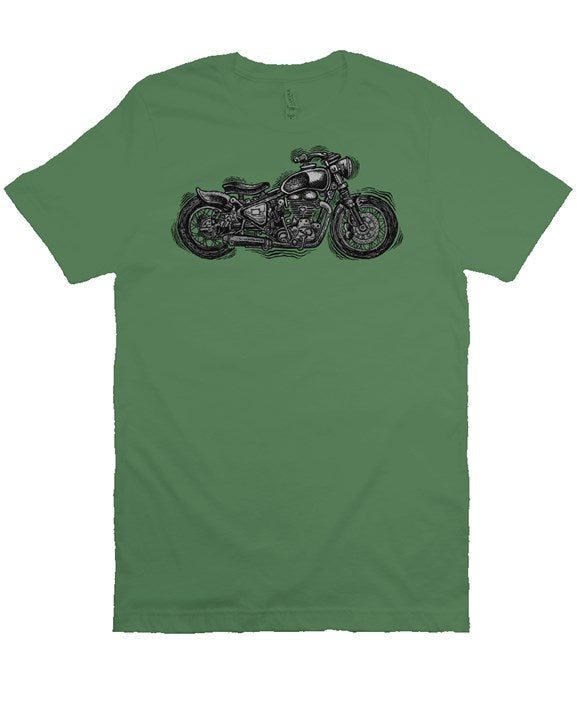 Wobbly Bobber motorcycle design by Henri printed on chest of premium unisex short sleeve shirt