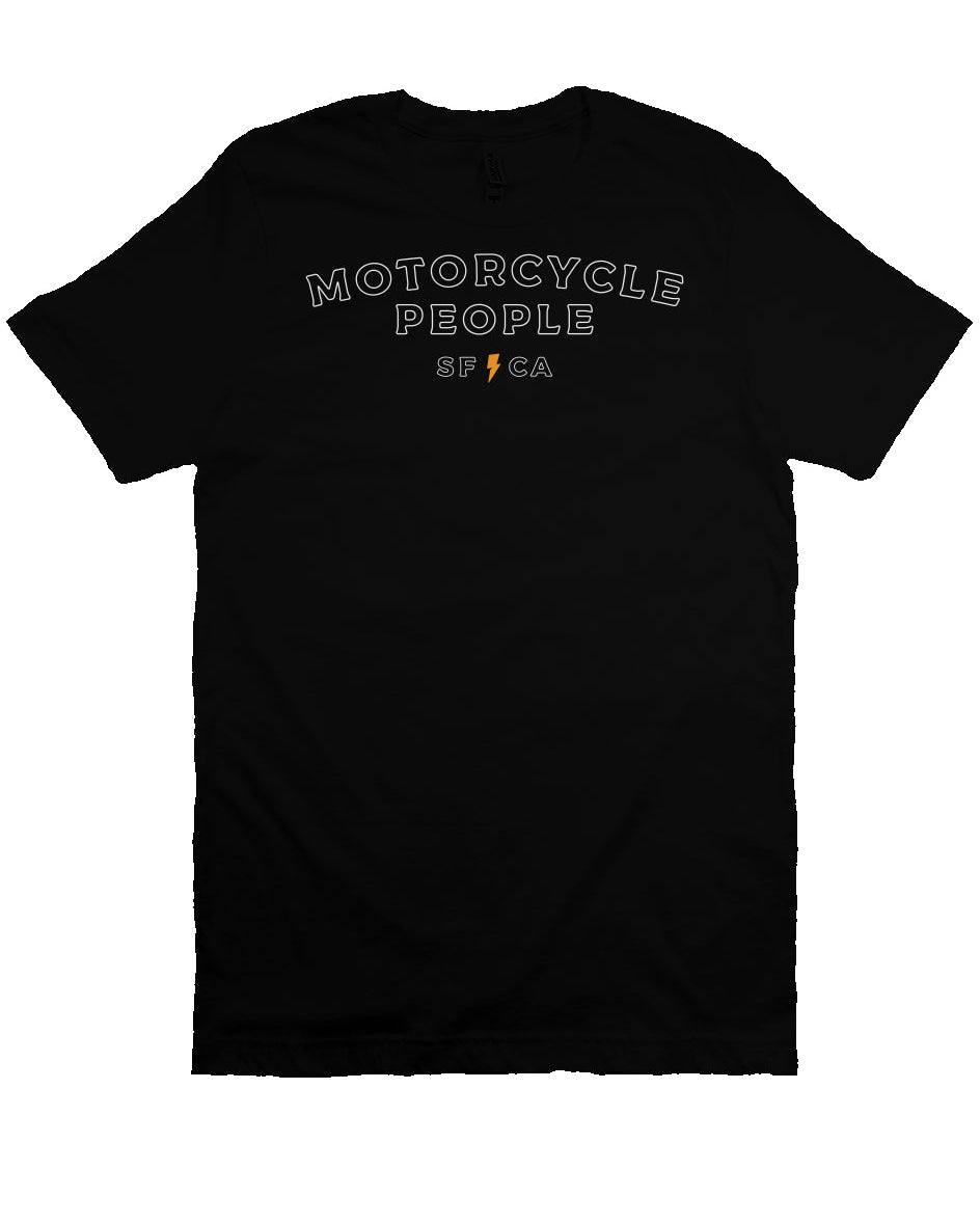 "Motorcycle People" outline design on chest of premium short sleeve t-shirt
