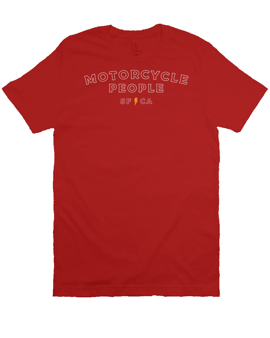 "Motorcycle People" outline design on chest of premium short sleeve t-shirt