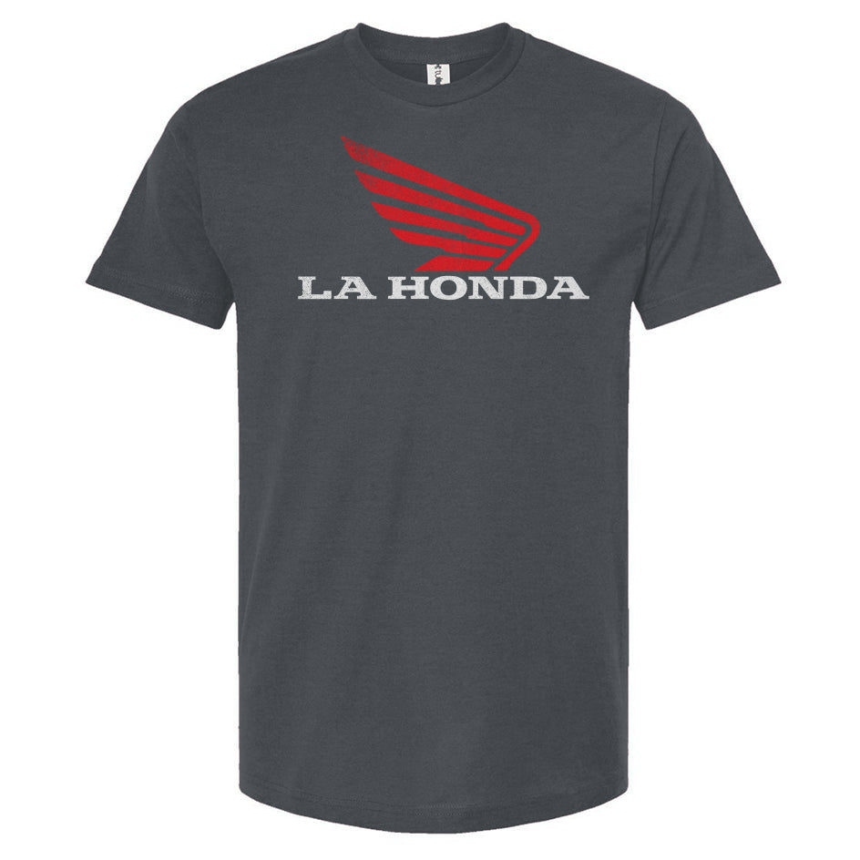 La Honda parody honda motorcycle design on chest of short sleeve Unisex T-Shirt