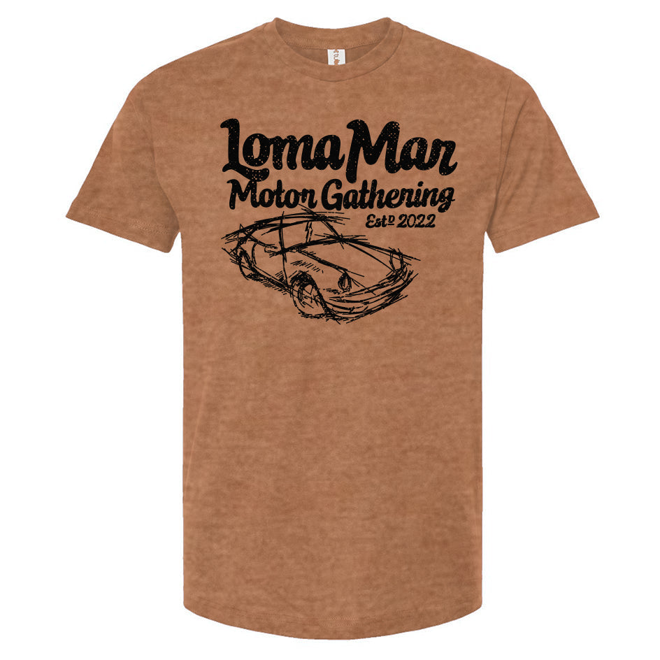 Porsche "Loma Mar Motor Gathering"  art on chest of Tultex Unisex T Shirt