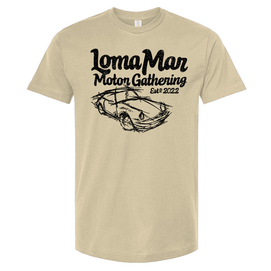 Porsche "Loma Mar Motor Gathering"  art on chest of Tultex Unisex T Shirt