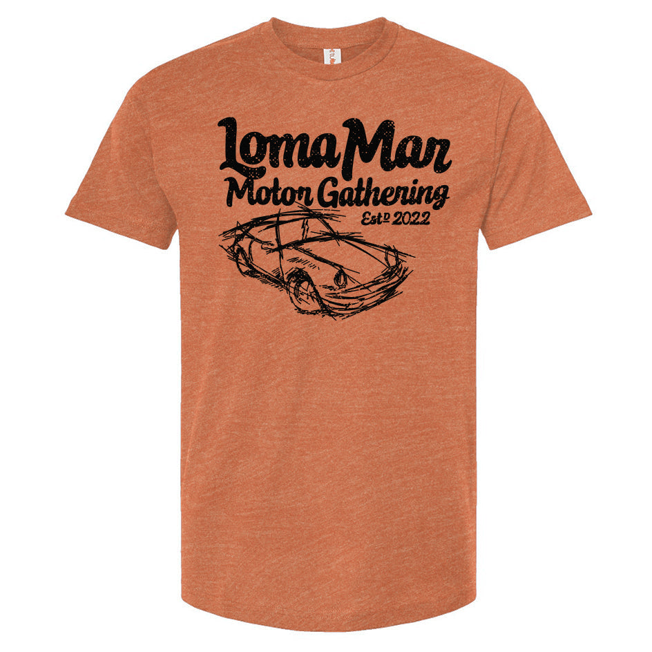 Porsche "Loma Mar Motor Gathering"  art on chest of Tultex Unisex T Shirt