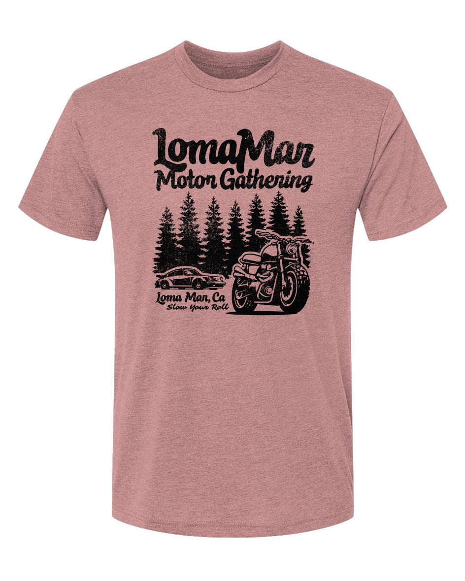 Unisex Triblend short sleeve t-shirt with "Loma Mar Motor Gathering" design on chest