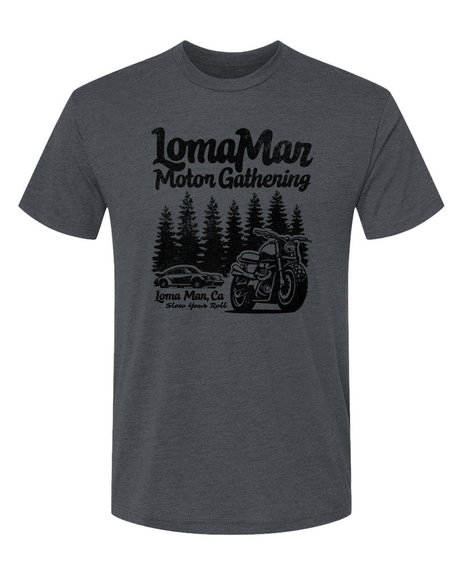 Unisex Triblend short sleeve t-shirt with "Loma Mar Motor Gathering" design on chest