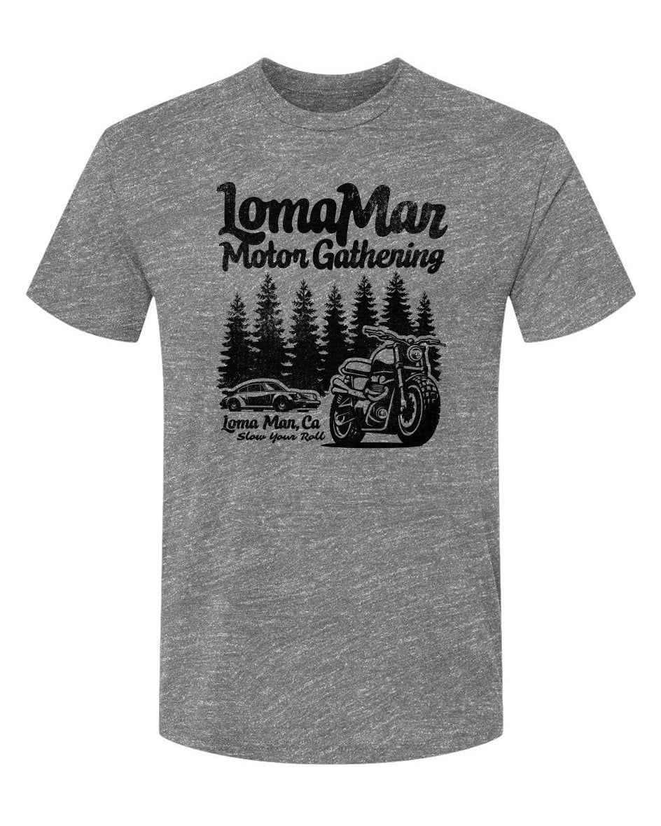 Unisex Triblend short sleeve t-shirt with "Loma Mar Motor Gathering" design on chest