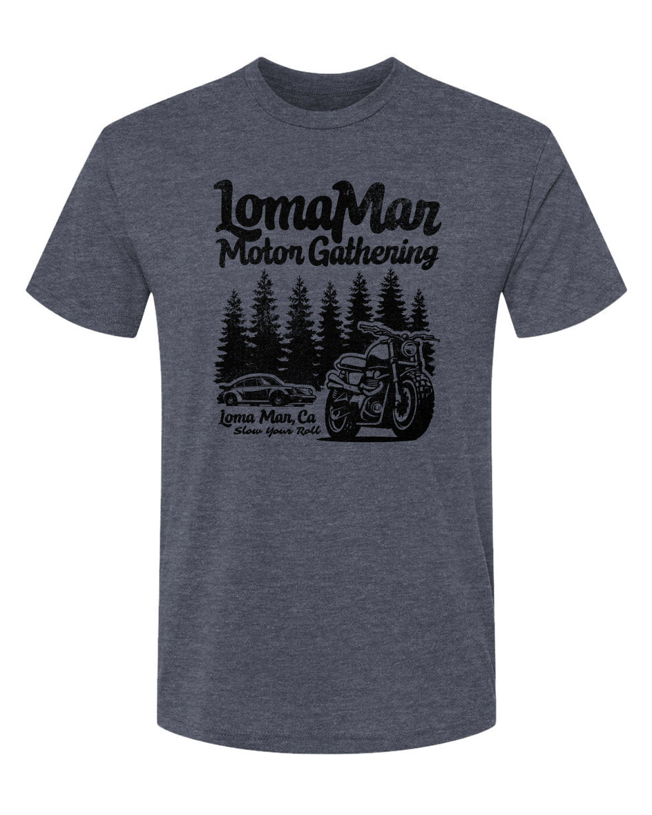 Unisex Triblend short sleeve t-shirt with "Loma Mar Motor Gathering" design on chest