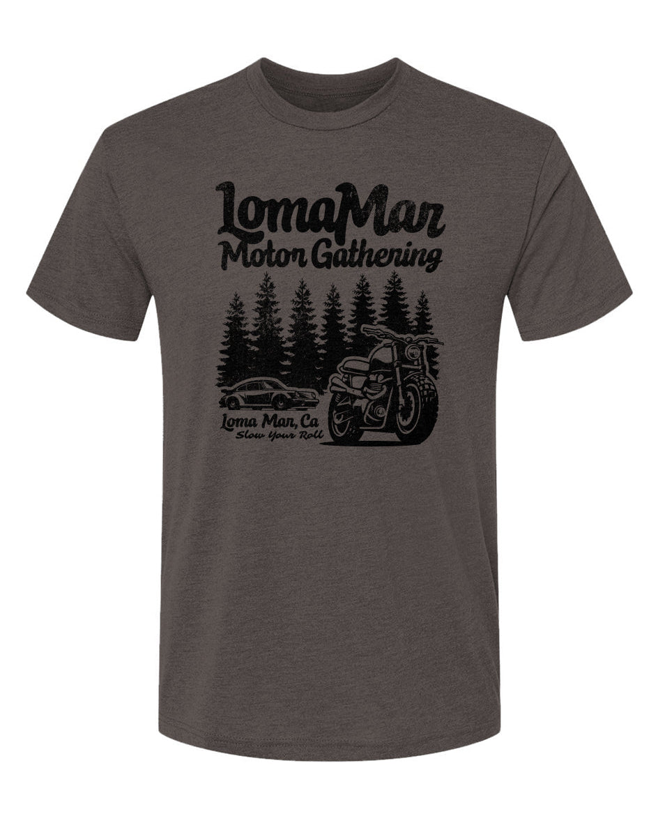 Unisex Triblend short sleeve t-shirt with "Loma Mar Motor Gathering" design on chest