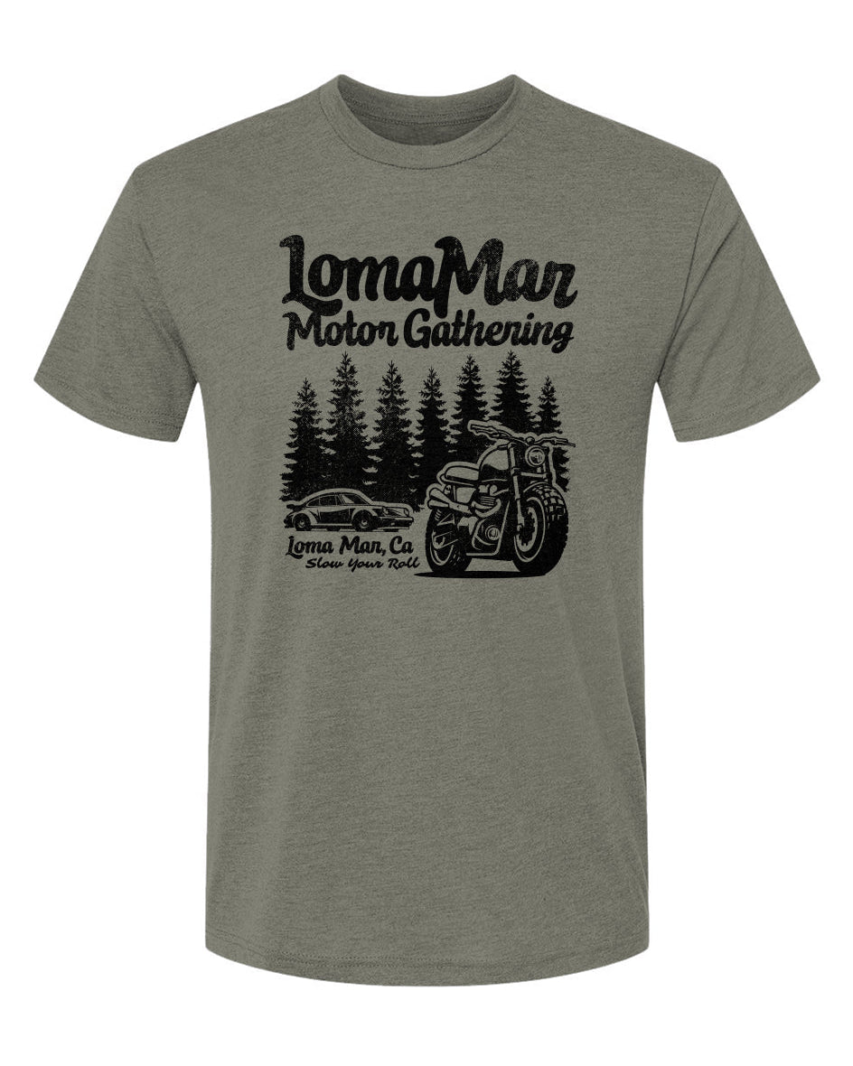 Unisex Triblend short sleeve t-shirt with "Loma Mar Motor Gathering" design on chest