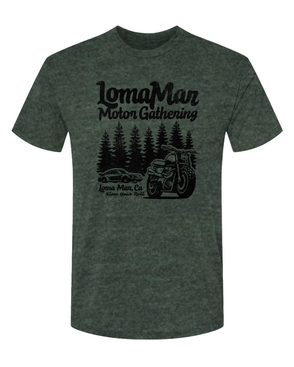 Unisex Triblend short sleeve t-shirt with "Loma Mar Motor Gathering" design on chest