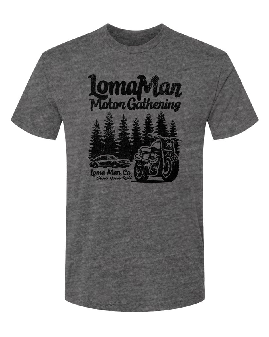 Unisex Triblend short sleeve t-shirt with "Loma Mar Motor Gathering" design on chest