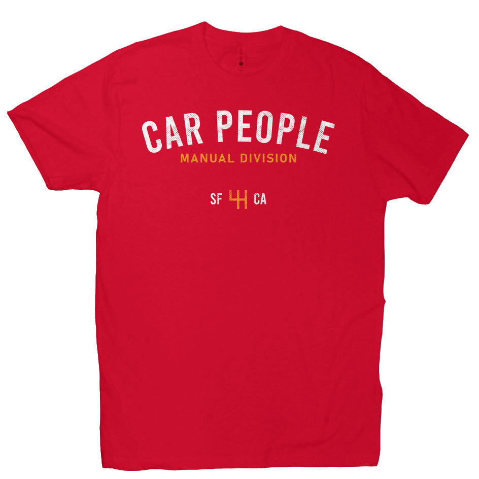 Short sleeve t-shirt with "CAR PEOPLE" manual division SF design on chest