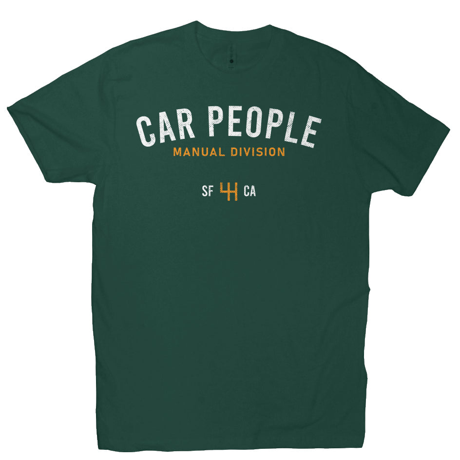 Short sleeve t-shirt with "CAR PEOPLE" manual division SF design on chest