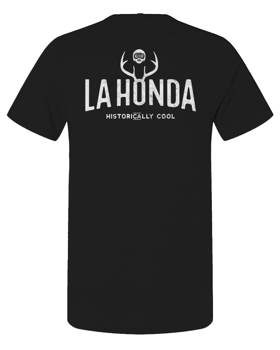 La Honda Historically Cool 650 design on back of short sleeve t-shirt