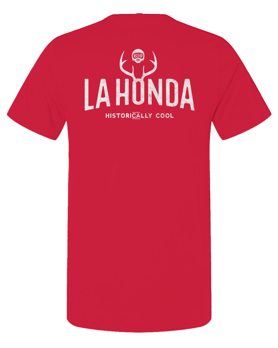 La Honda Historically Cool 650 design on back of short sleeve t-shirt
