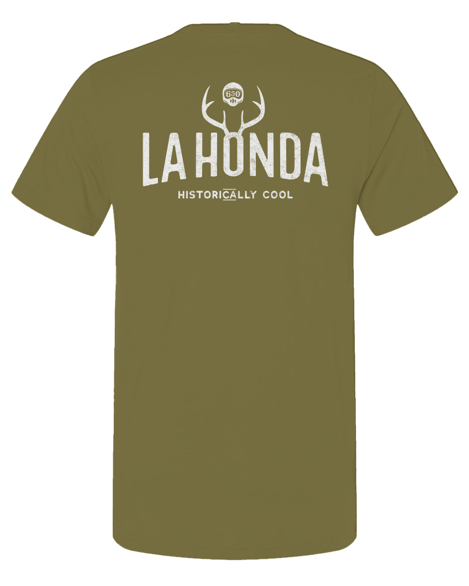 La Honda Historically Cool 650 design on back of short sleeve t-shirt