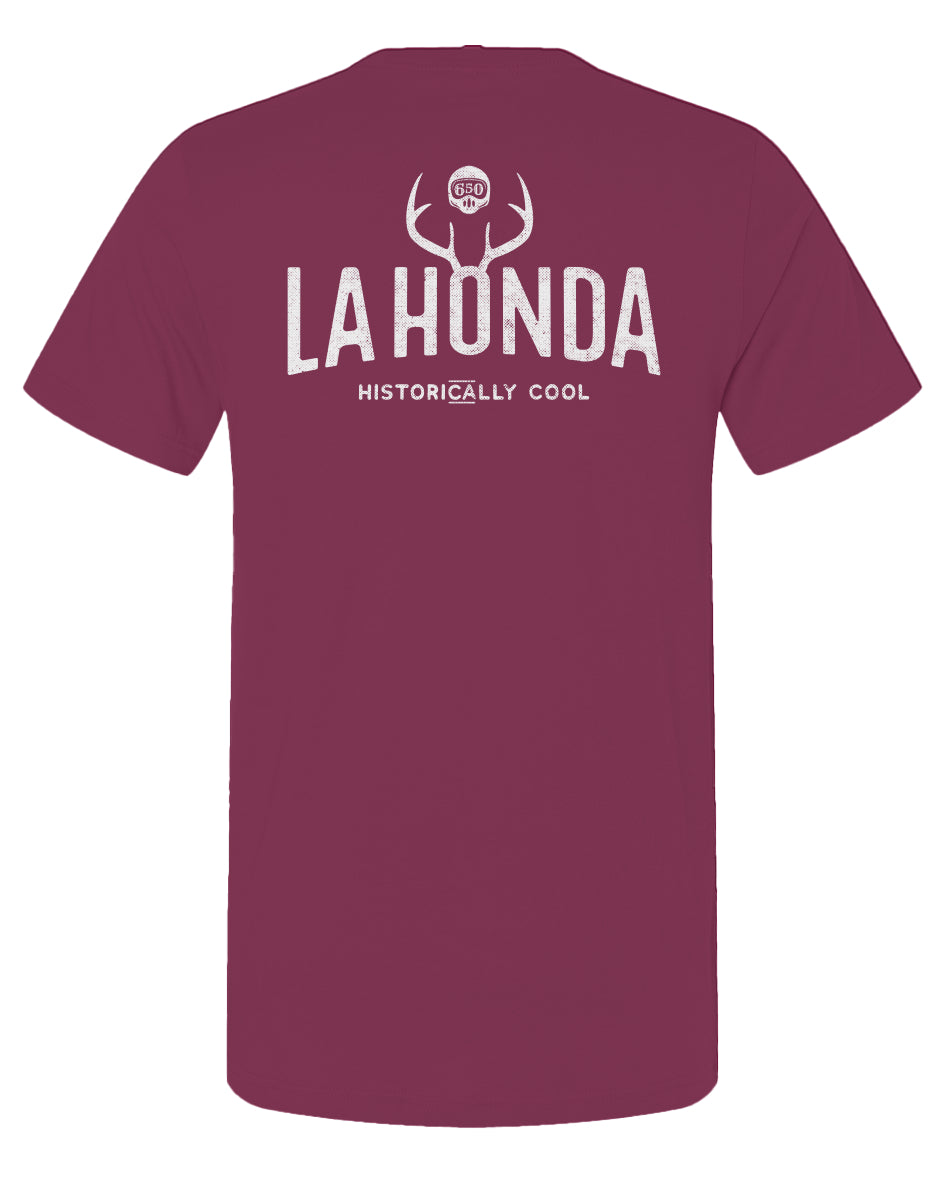 La Honda Historically Cool 650 design on back of short sleeve t-shirt