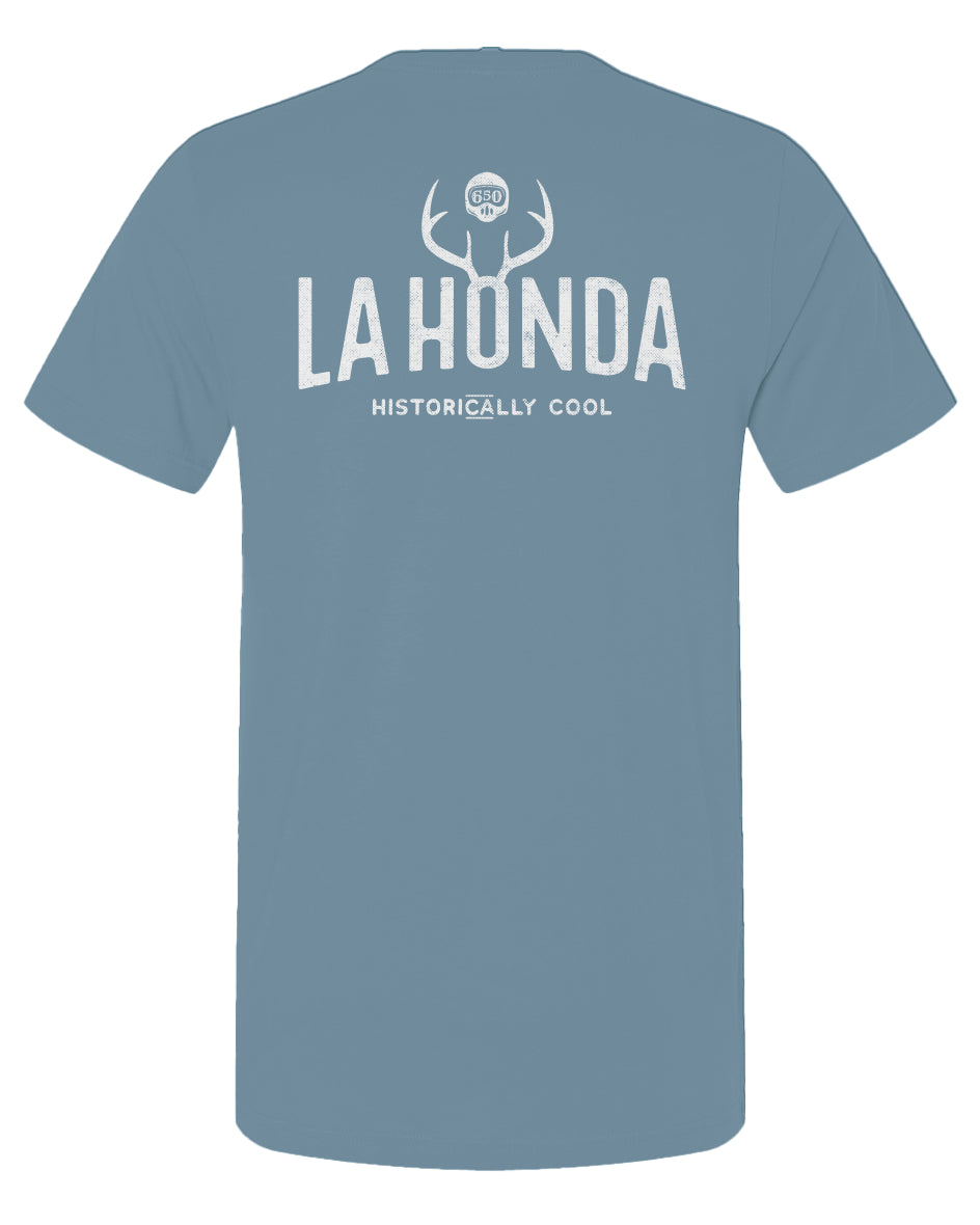 La Honda Historically Cool 650 design on back of short sleeve t-shirt