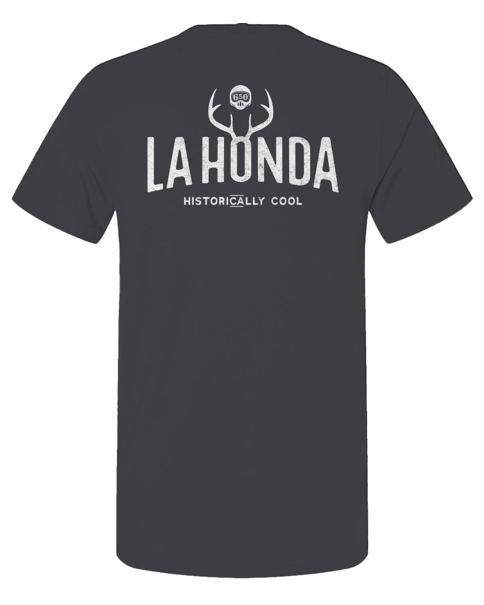 La Honda Historically Cool 650 design on back of short sleeve t-shirt