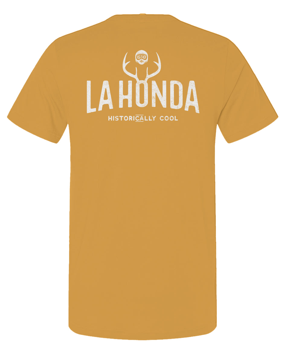 La Honda Historically Cool 650 design on back of short sleeve t-shirt