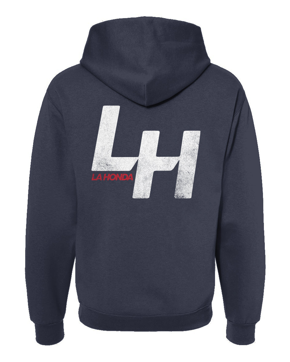 La Honda Shift pattern design on back of hooded sweatshirt