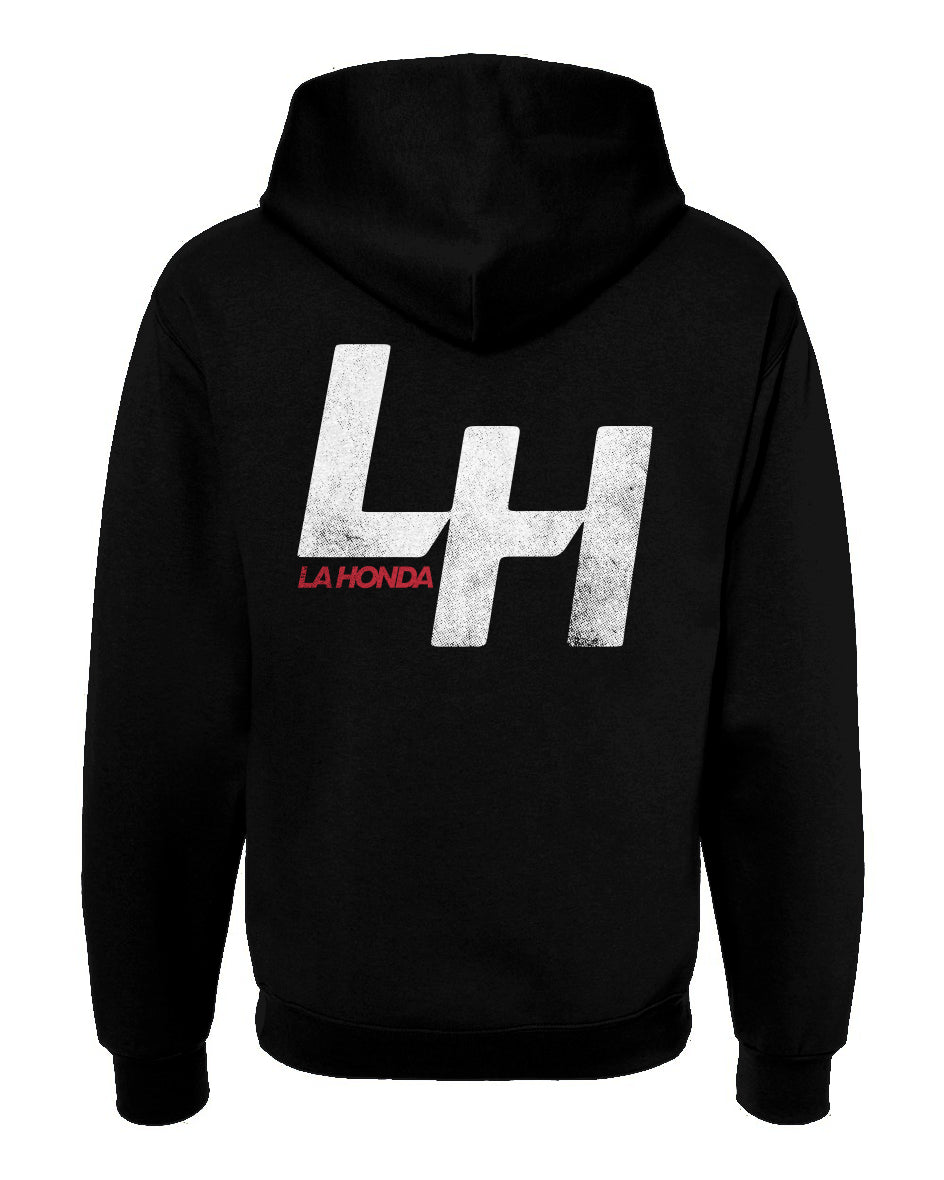 La Honda Shift pattern design on back of hooded sweatshirt