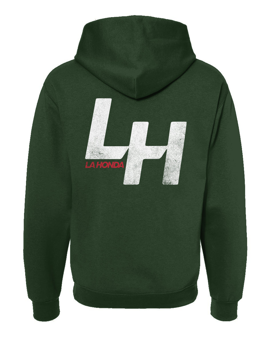 La Honda Shift pattern design on back of hooded sweatshirt