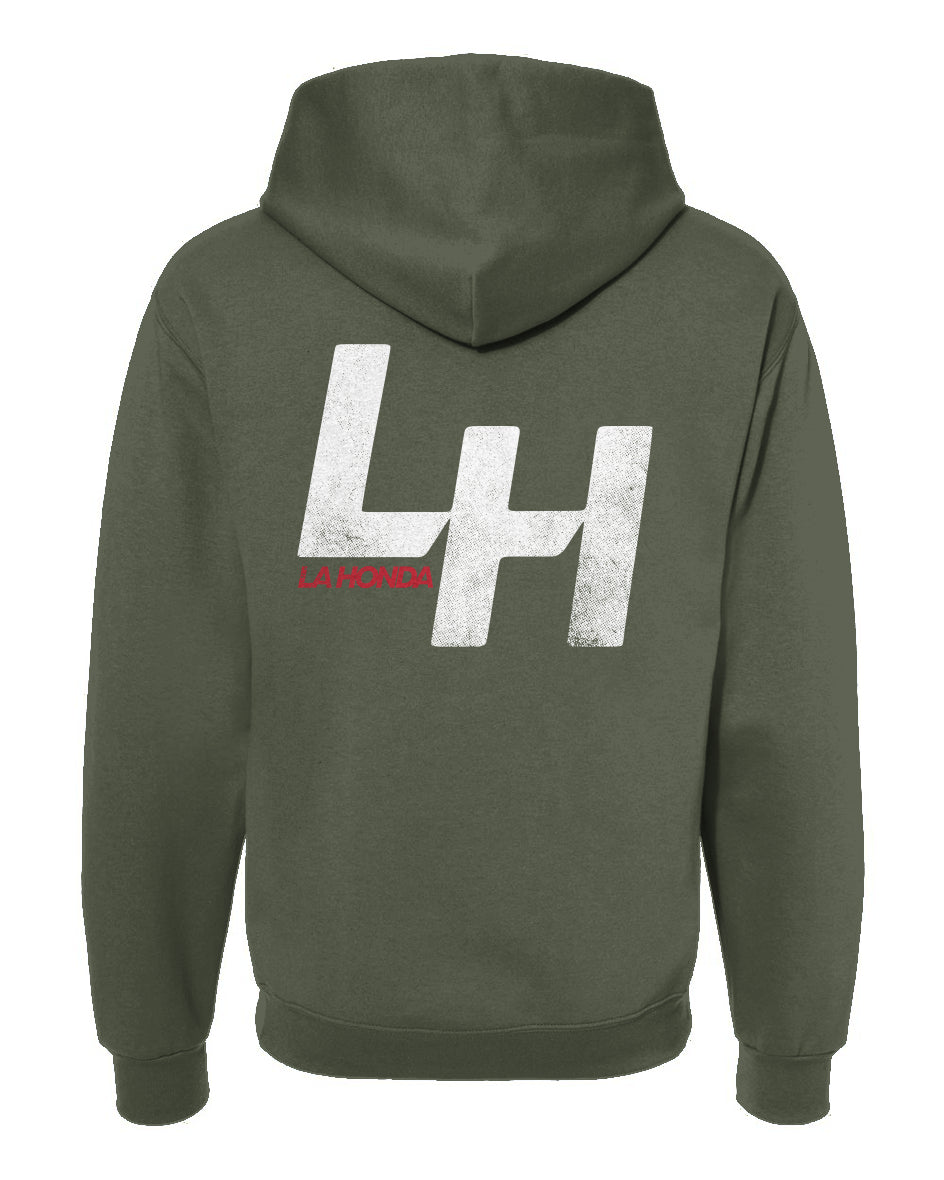 La Honda Shift pattern design on back of hooded sweatshirt