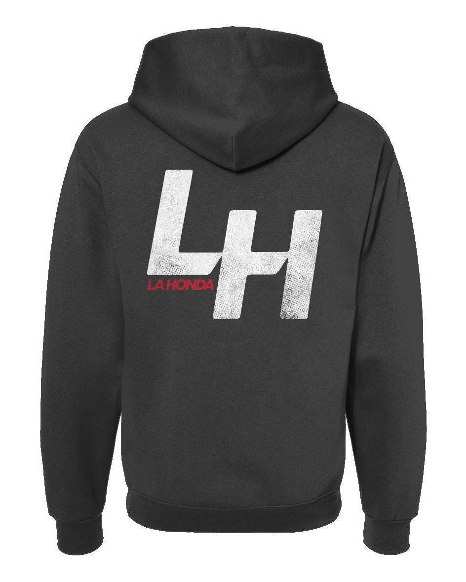 La Honda Shift pattern design on back of hooded sweatshirt
