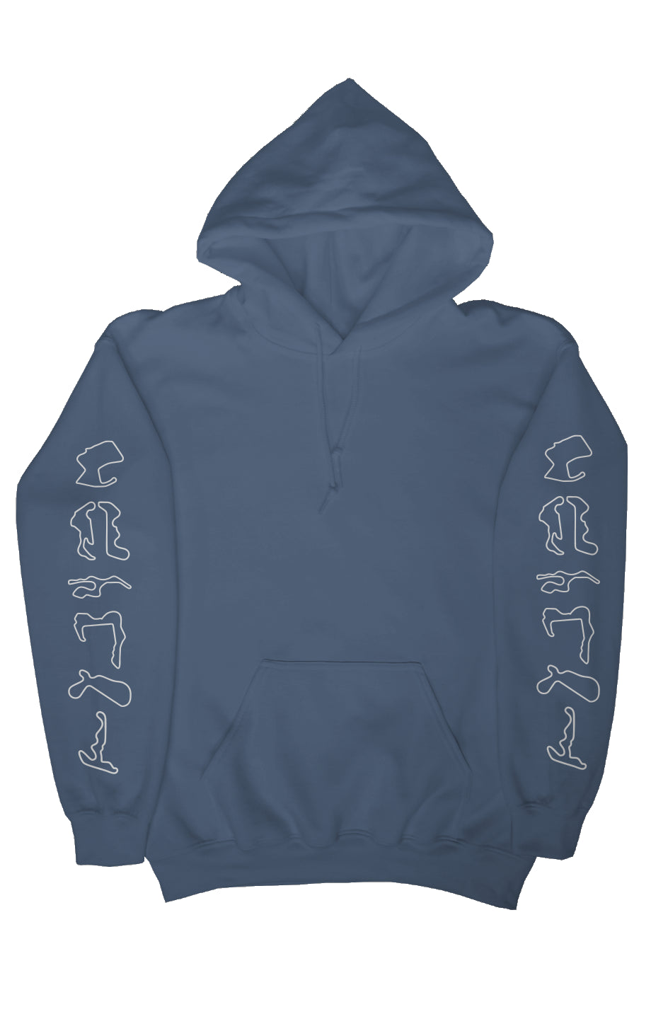 california racetracks on both sleeves of heavyweight hooded sweatshirt