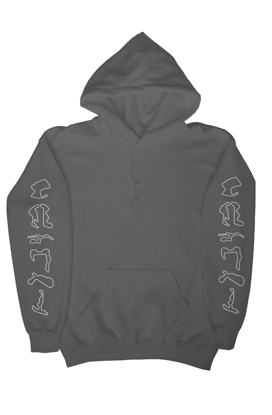 california racetracks on both sleeves of heavyweight hooded sweatshirt