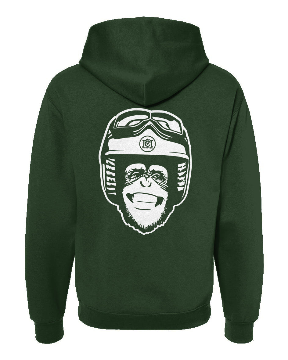 Moto Monkey hooded sweatshirt, hoodies, hoodie, monkey, chimp, chimpanzee, motorcycle riders, motorcycles, motorbikes, riders, warm, funny, humor, motorcycle lifestyle, motorcycle hoodie, original, crown moto