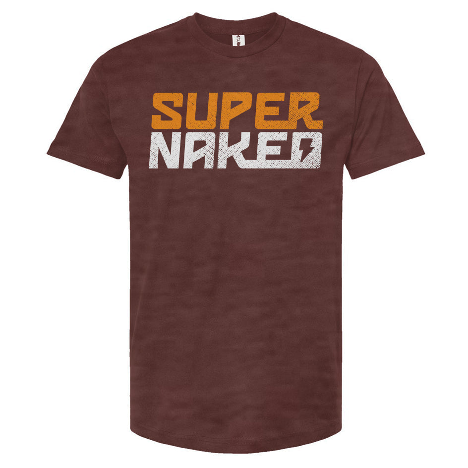 SUPERNAKED Stacked T-shirt, supernaked, super naked, crown moto, naked bikes, super duke, streetfighter, mt10, h2r, ride naked, motorcycles, motorbike, original, brand, speed triple, no fairings, t-shirt, shirt