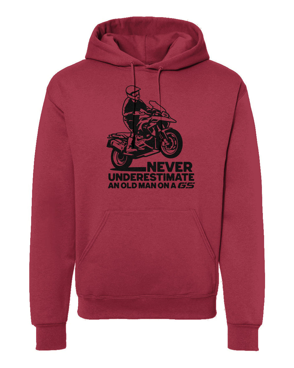 Red 'Never underestimate an old man on a GS' hoodie