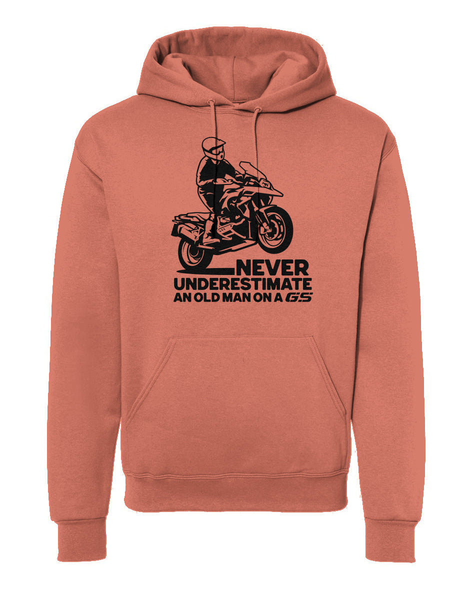 Sunset 'Never underestimate an old man on a GS' motorcycle hoodie