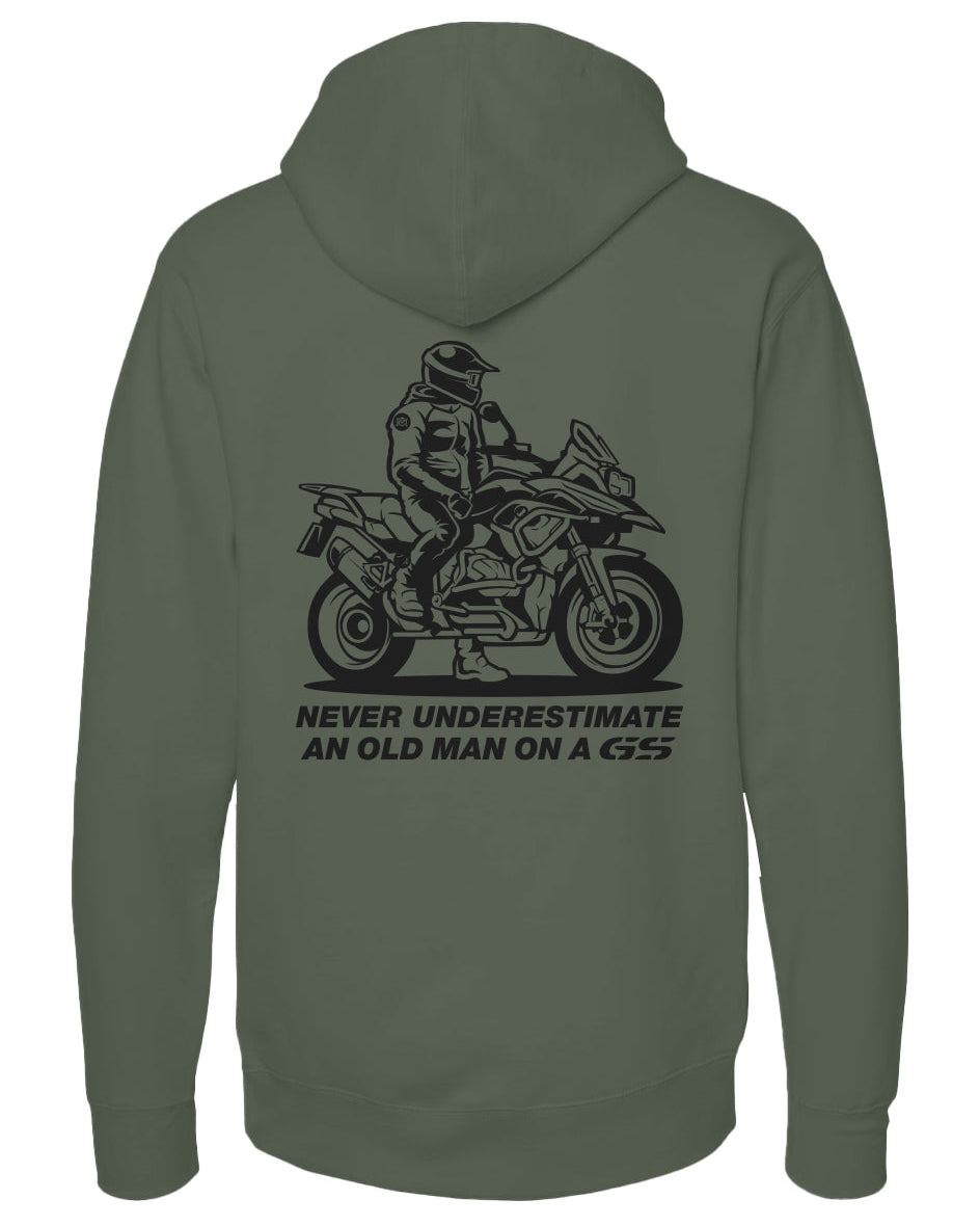'Never underestimate an old man on a GS' hoodie from Crown Moto