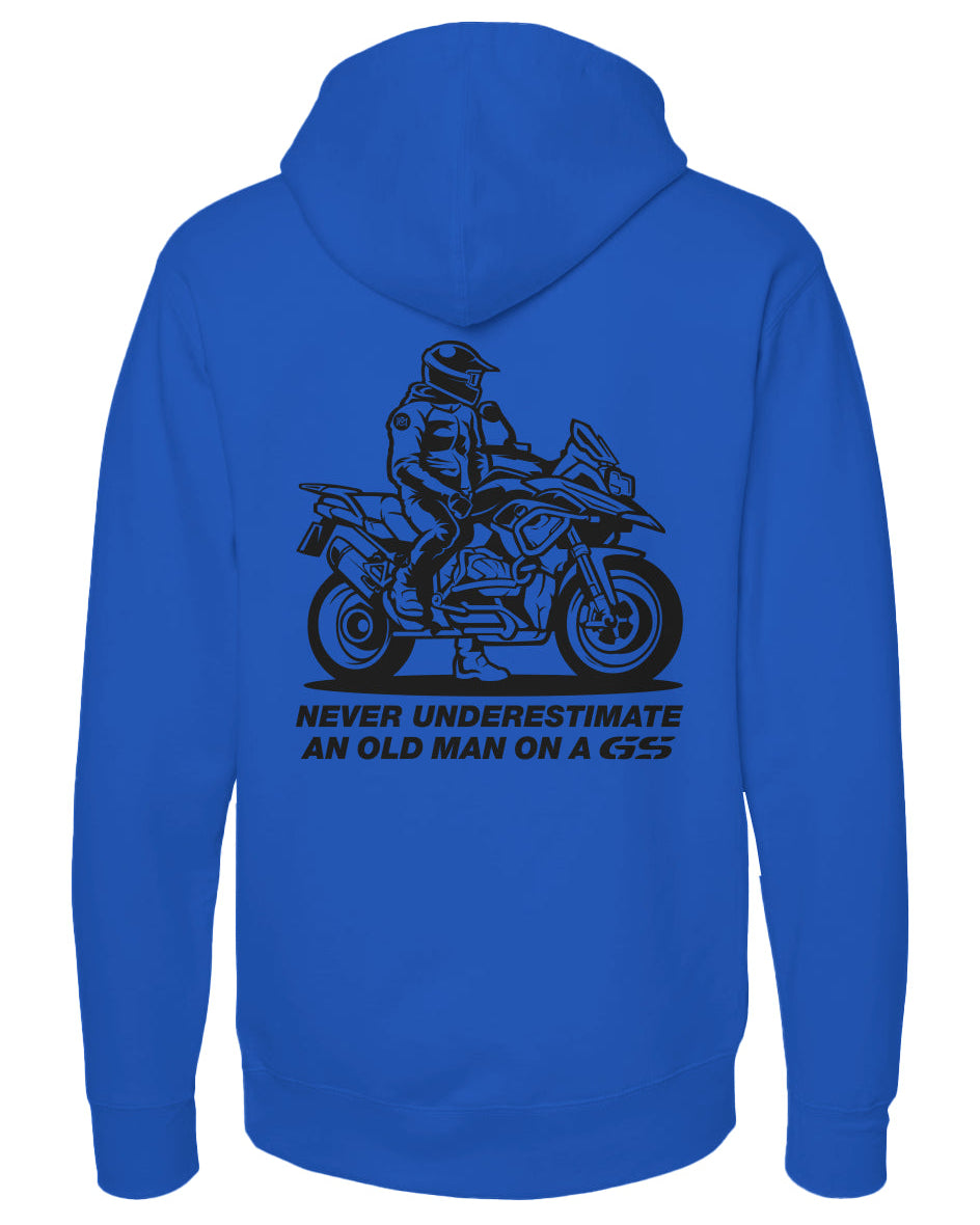 'Never underestimate an old man on a GS' hoodie from Crown Moto