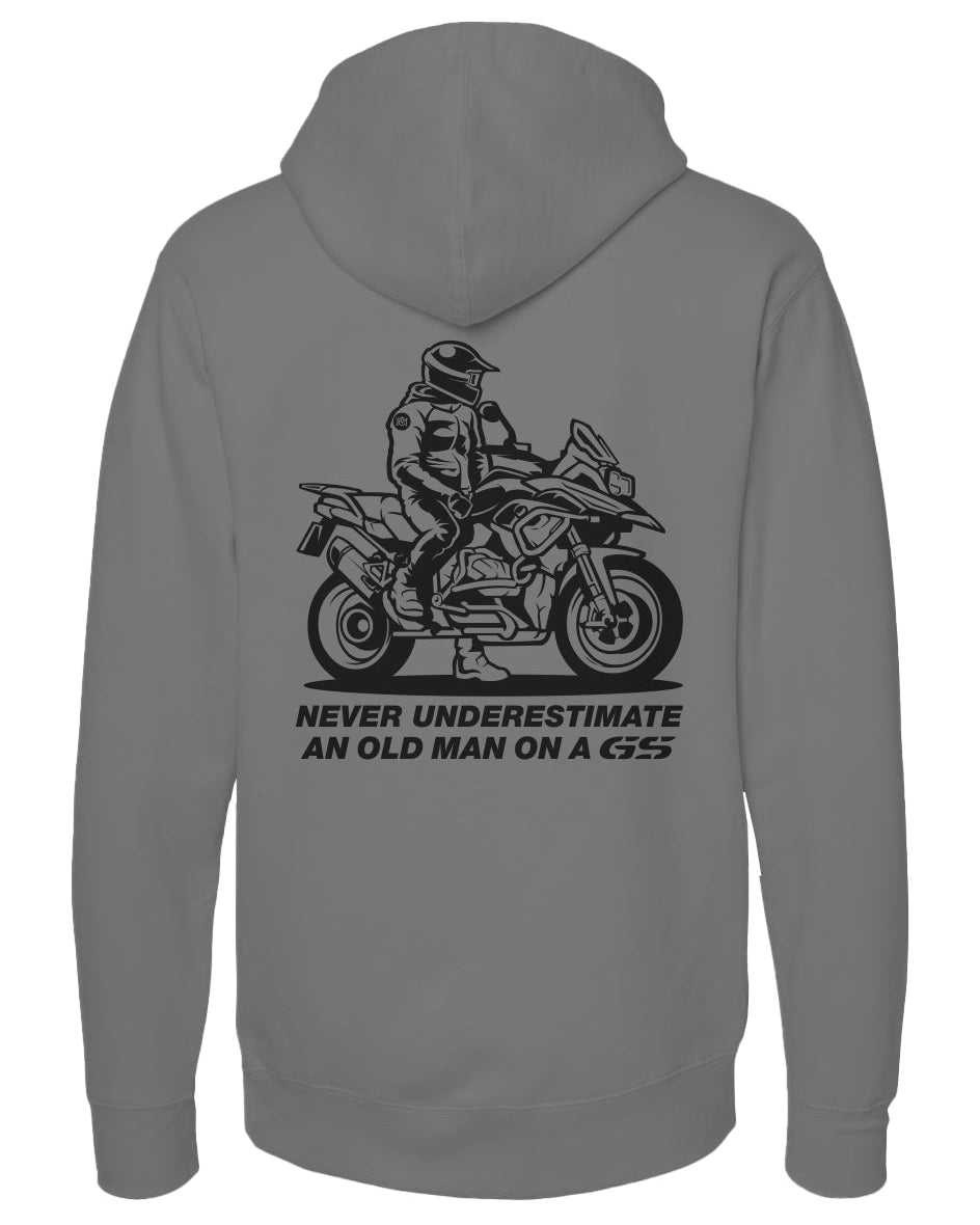 'Never underestimate an old man on a GS' hoodie from Crown Moto