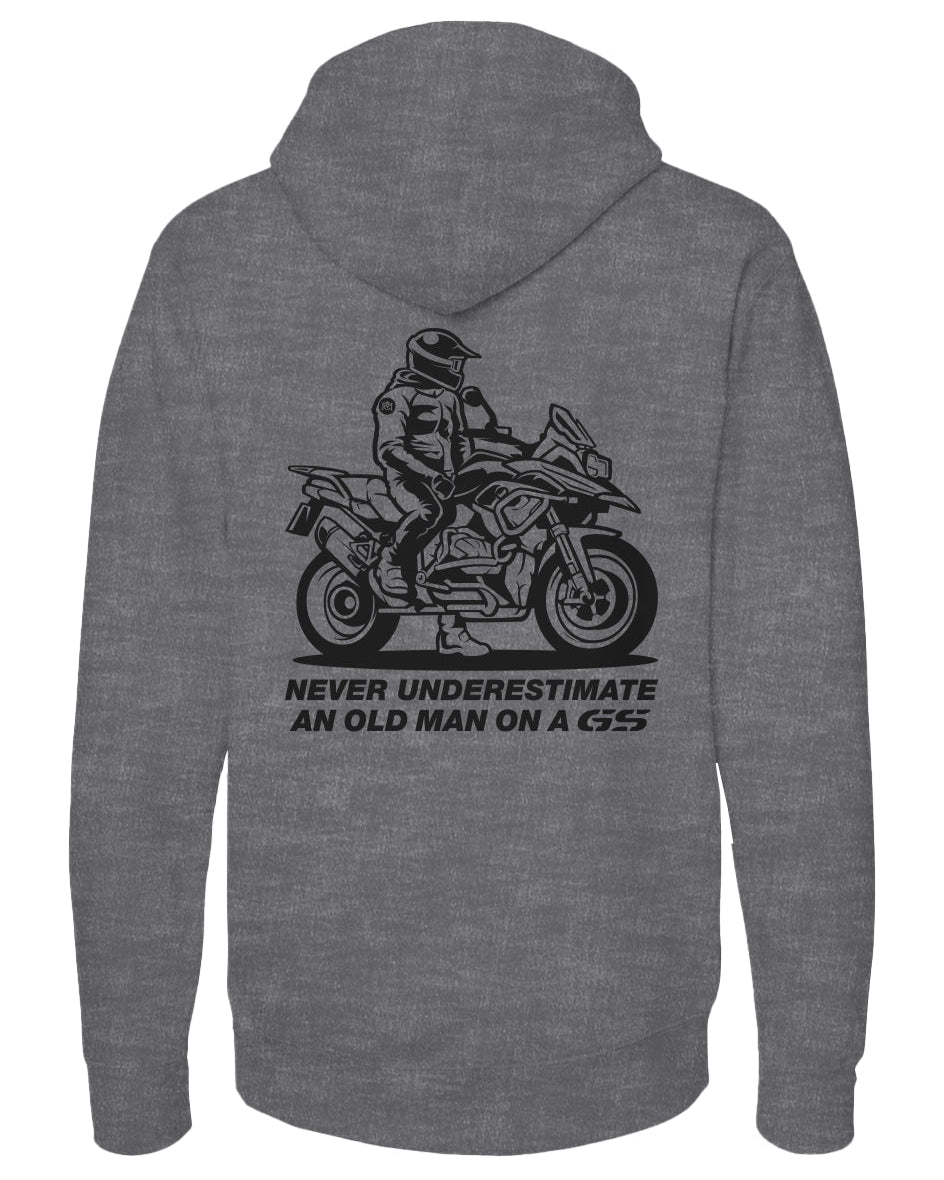 'Never underestimate an old man on a GS' hoodie from Crown Moto