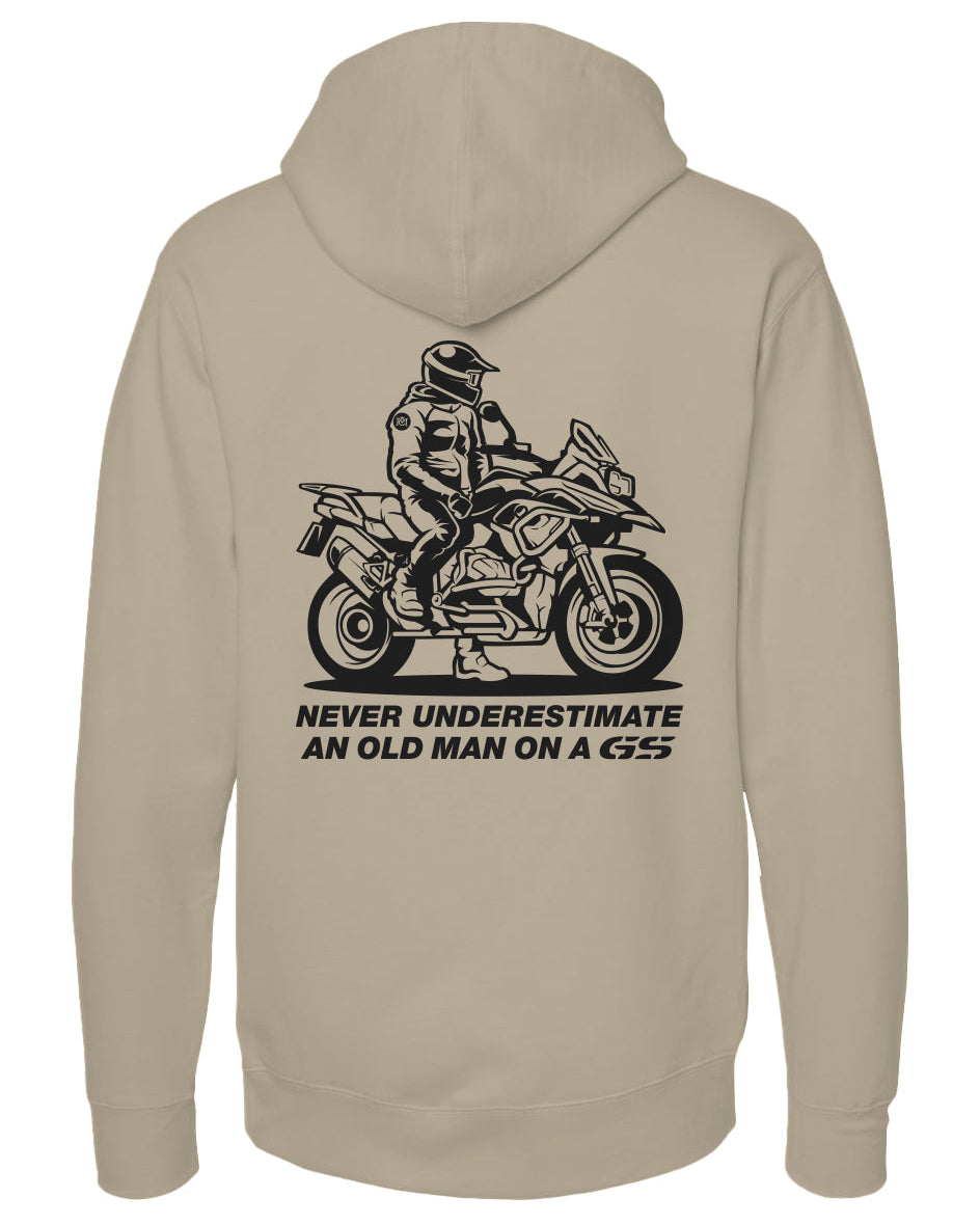 'Never underestimate an old man on a GS' hoodie from Crown Moto