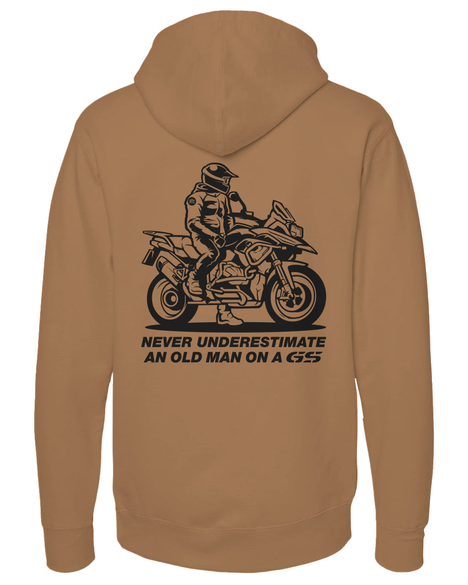 'Never underestimate an old man on a GS' hoodie from Crown Moto