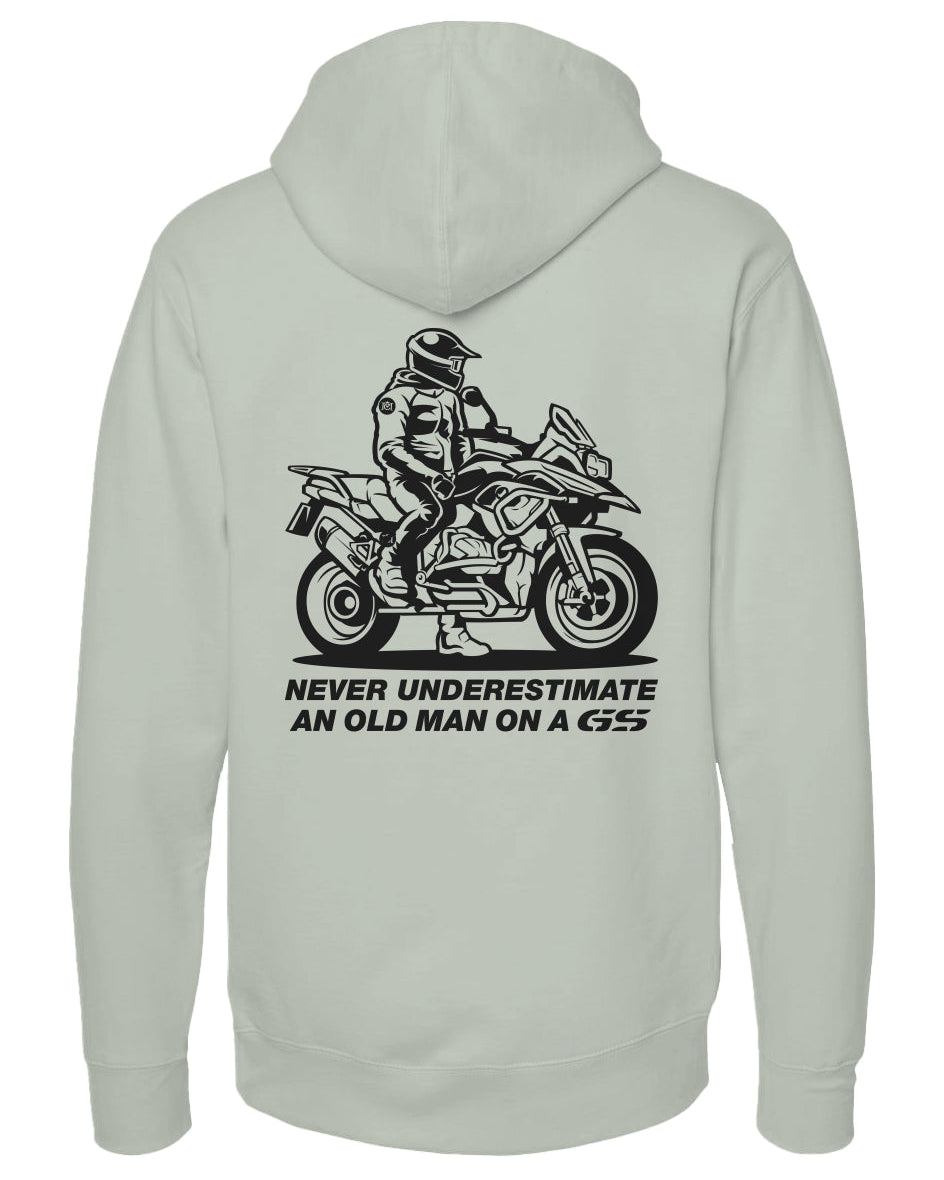 'Never underestimate an old man on a GS' hoodie from Crown Moto