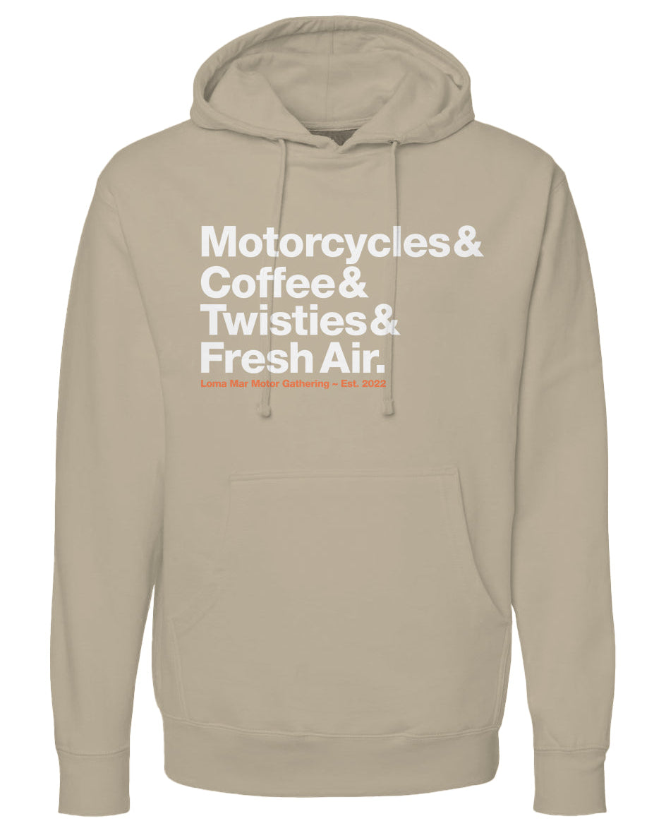 Loma Mar Motor Gathering Motorcyclist Hoodie, motorcycles, coffee, twisties, fresh air, motorcycle hoodies, motorcycle lifestyle, rider t-shirts, motorbikes, go ride, motorcycle gathering, motorcycle meet-up