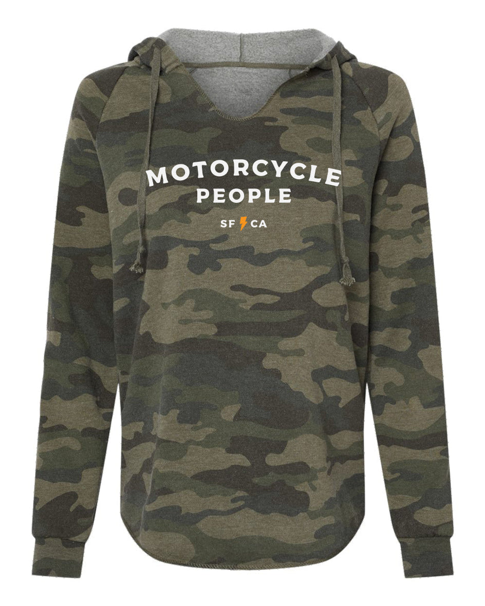 Motorcycle People SF Women's Lightweight Camo Hoodie, motorcycles, motorbikes, camouflage, vneck, hooded, cozy, lightweight, lifestyle, women who ride