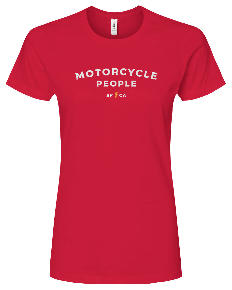 Motorcycle People SF Women's Premium Cotton T-shirt, women who ride, motorcyclists, riders, motorbikes, go ride a motorcycle, motorcycle riders, ladies, sustainable, made in usa, american cotton