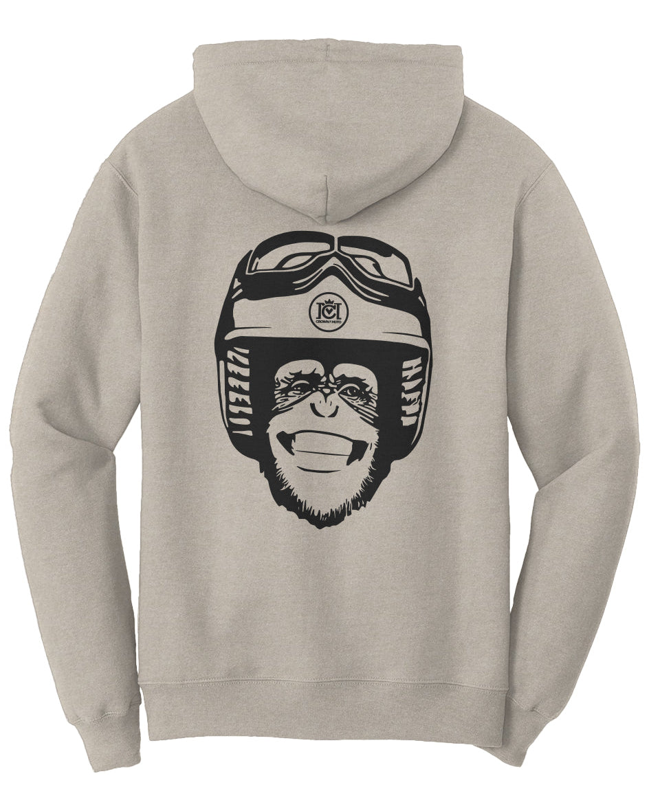 Moto Monkey Fleece Pullover Hoodie, natural, cream, heather oatmeal, motorcycle lifestyle, motorbikes, motorcycle riders