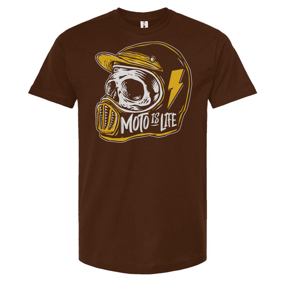 Moto is Life - Skull T-Shirt in burgundy, motorcycle lifestyle, gifts for riders, motocross, supermoto