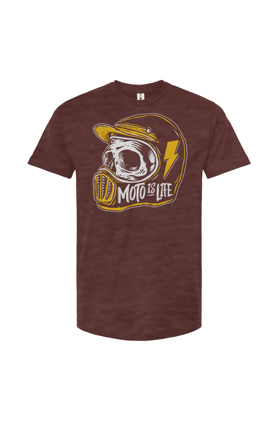 Moto is Life - Skull T-Shirt in heather burgundy, motorcycle lifestyle, gifts for riders, motocross, supermoto